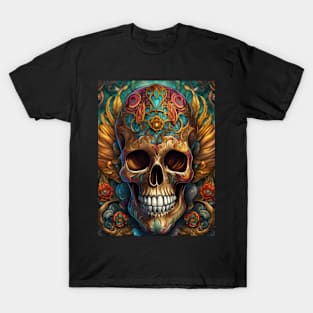 Vibrant Floral Skull Artwork T-Shirt